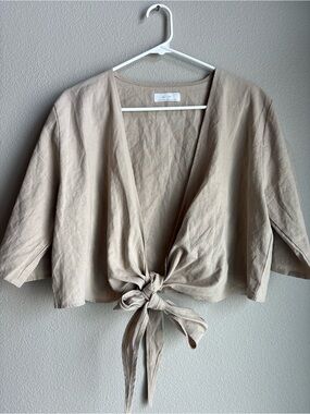 OAK + FORT Neutral Tie-Front Linen in Beige